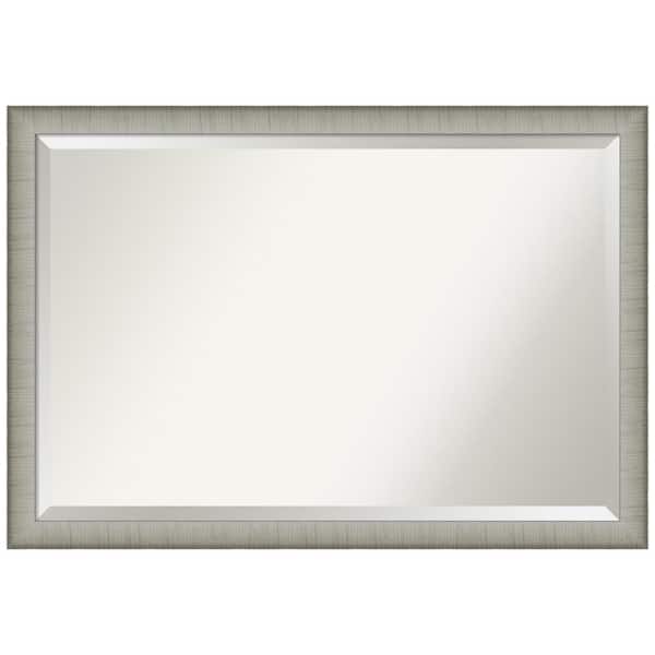 Amanti Art Medium Rectangle Elegant Brushed Pewter Beveled Glass Casual Mirror (27 in. H x 39 in. W)
