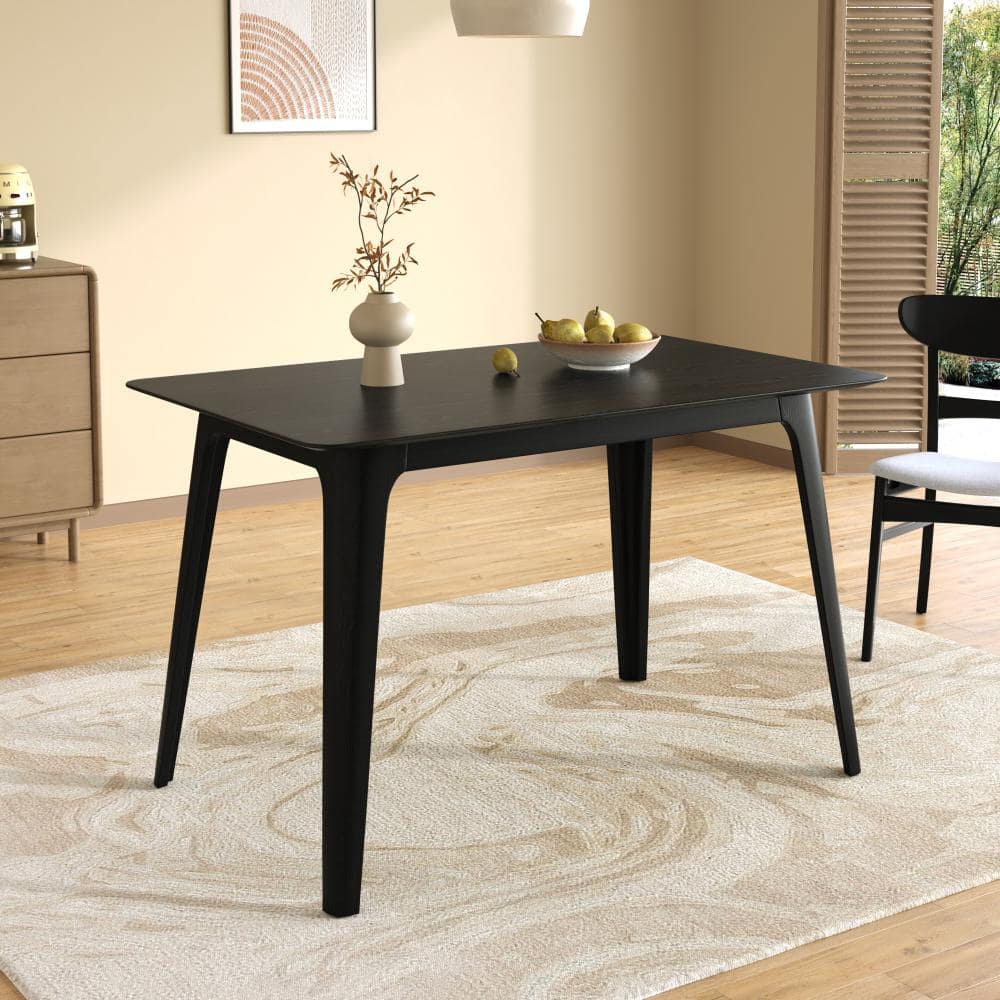 Black Rectangular Dining Table with Rubberwood Solid Wood Legs