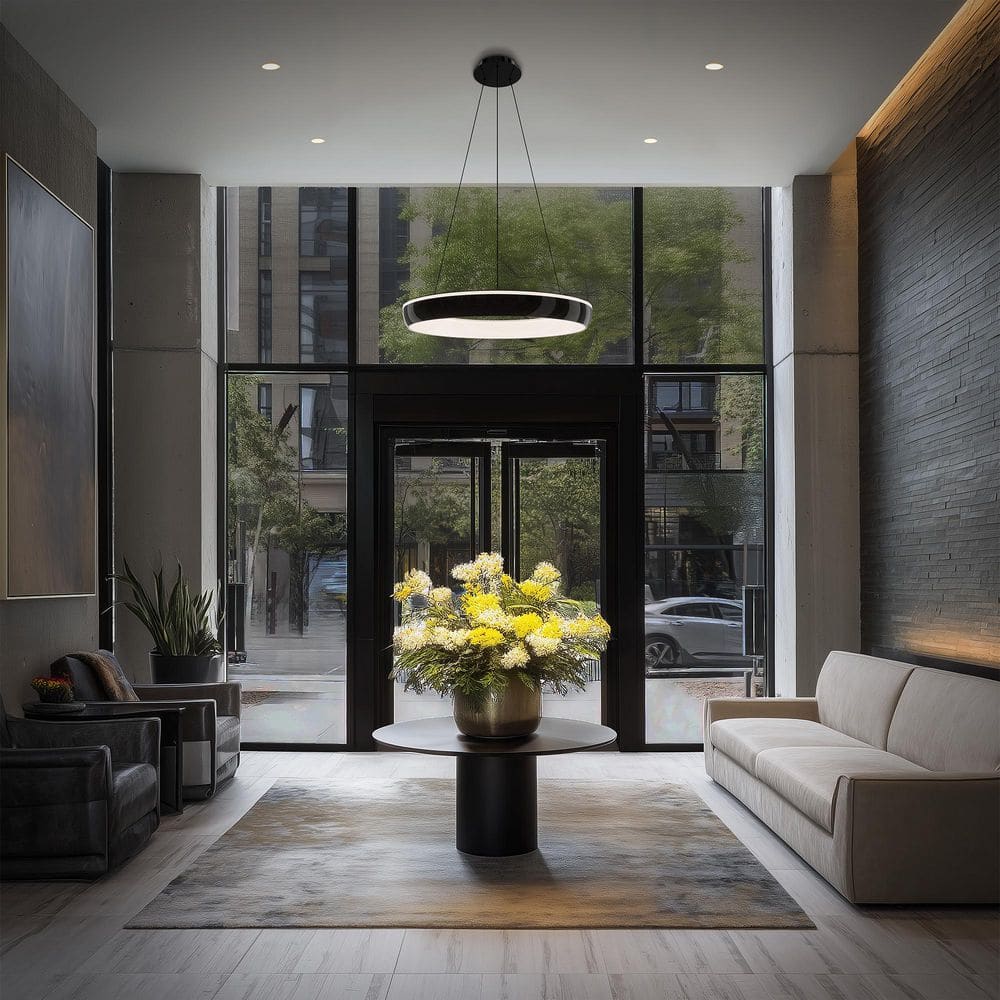 Ringwall 33 in. Black Chrome Indoor Pendant Light with Silcone Diffuser Integrated LED 4CCT price history on PriceWatchPro