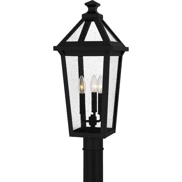 Quoizel Boulevard 3-Light Matte Black Metal Hardwired Outdoor Weather Resistant Post Light with No Bulb Included