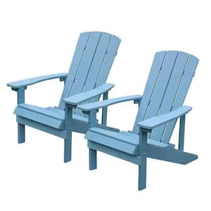 Patio Hips Plastic Adirondack Chair Lounger, Weather Resistant, for Lawn Balcony Deck in Lake Blue (2-Pack)