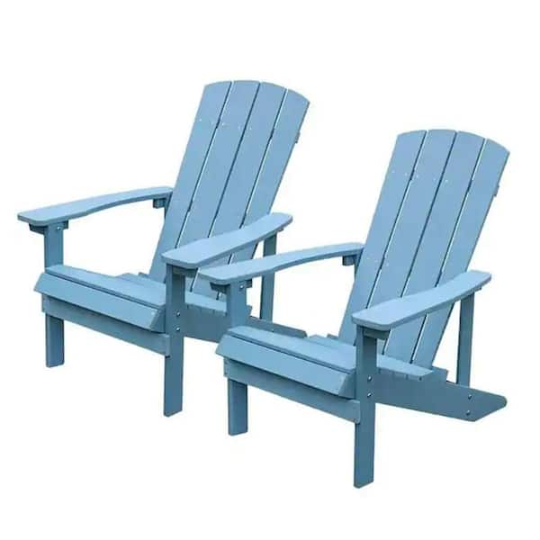 Sudzendf Patio Hips Plastic Adirondack Chair Lounger, Weather Resistant, for Lawn Balcony Deck in Lake Blue (2-Pack)
