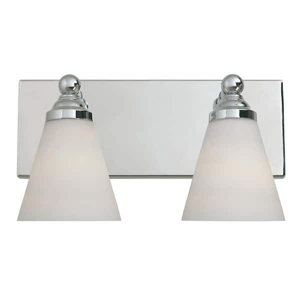 Designers Fountain Hudson 13.75 in. 2-Light Chrome Transitional Vanity Light with White Opal Glass Shades