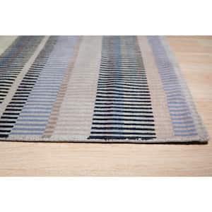 Stripe/MAUVE Hand Knotted Wool Modern Knotted Strpied Rug, 6' x 9', Area Rug