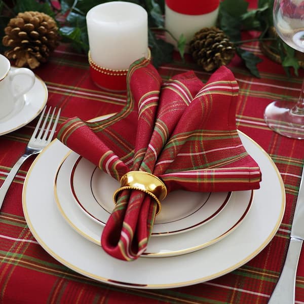 Shimmering Plaid Napkins, Set of 4, Red/Green - 17"W x 17"L