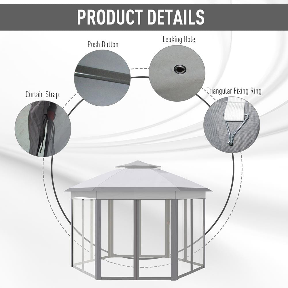 Gray Steel Hexagonal Pop-Up Gazebo with Mesh Netting