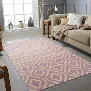 Hand-knotted Wool Purple 9 ft. x 12 ft. Contemporary Trellis Moroccan Area Rug