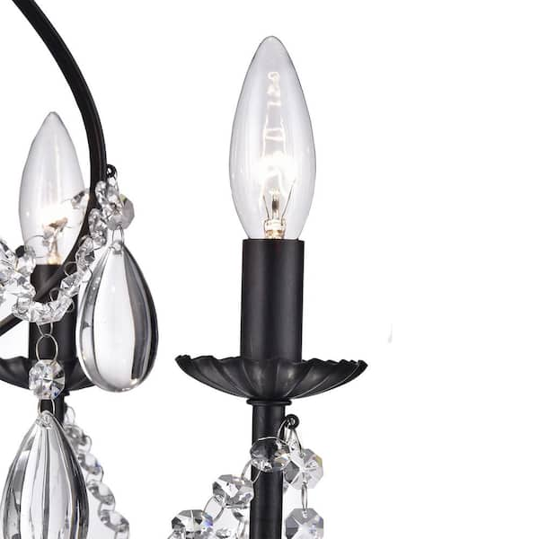 Amorette 5-Light Antique Black Candle Style Traditional Glam Chandelier  with Teardrop Hanging Crystals