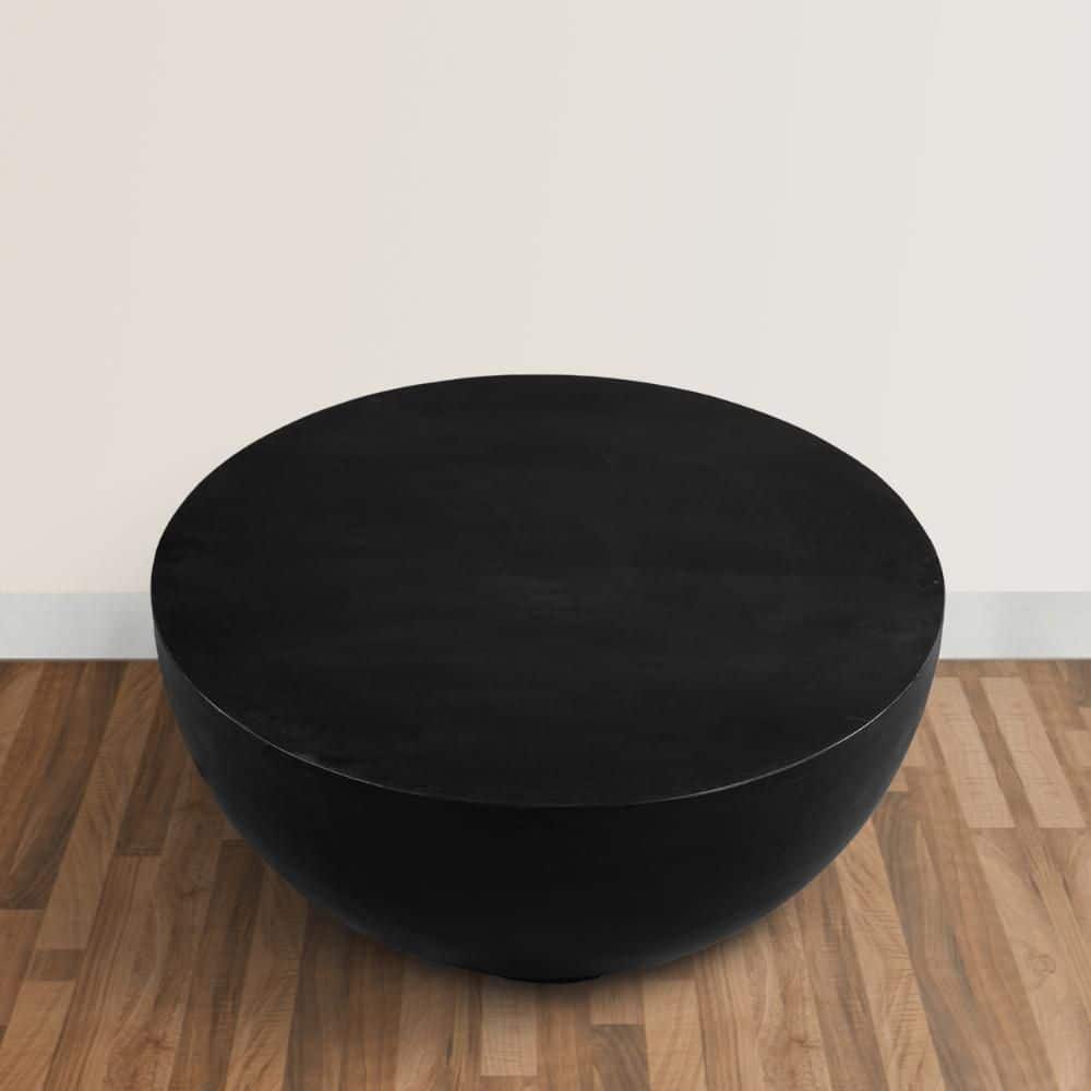 30 in. Matte Black Round Drum Shape Solid Mango Wood Art Coffee Table with Platform Base price history on PriceWatchPro