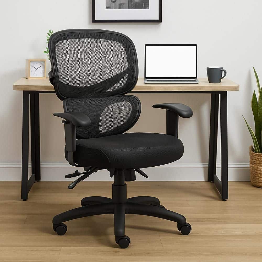 Benjara Samy Polyester Ratchet Back Office Task Chair in Black