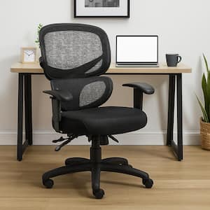 Benjara Oyo Polyester Rolling Task Chair in Black Arms BM344452