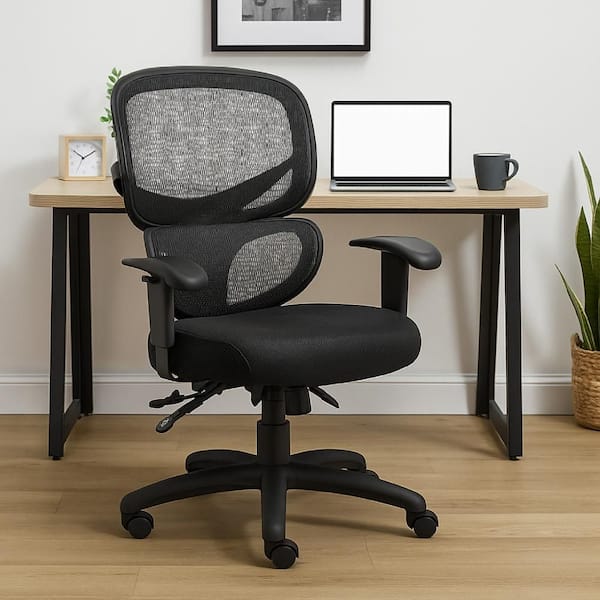 Samy Polyester Ratchet Back Task Chair in Black Arms