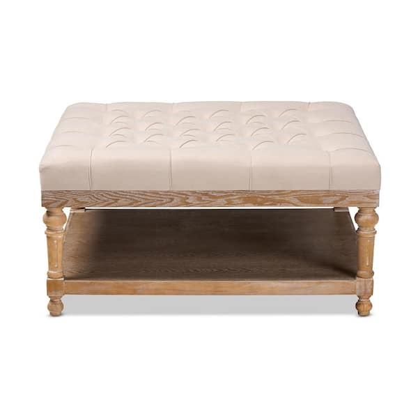 Baxton Studio Kelly Beige and Greywashed Storage Ottoman