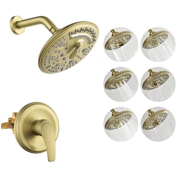 UKISHIRO BabyBreath 6-Spray Patterns with 1.8 GPM 8 in. Wall Mount Rain Fixed Shower Head in Brushed Gold