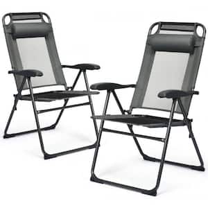 Gray Patio Adjustable Folding Recliner Chairs with 7 Level Adjustable Backrest (2-Pack)