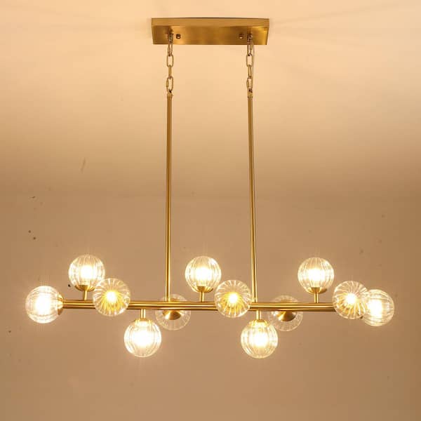 40 in. Modern 12-Light Gold Linear Chandelier for Kitchen, Living Room, and Dining Room (Bulbs Not Included)
