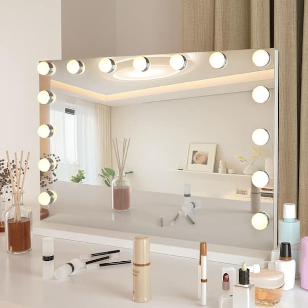 Puluomis 23 in. W x 18 in. H Rectangular Frameless Tabletop Bathroom Vanity Mirror in White with LED Dimmable