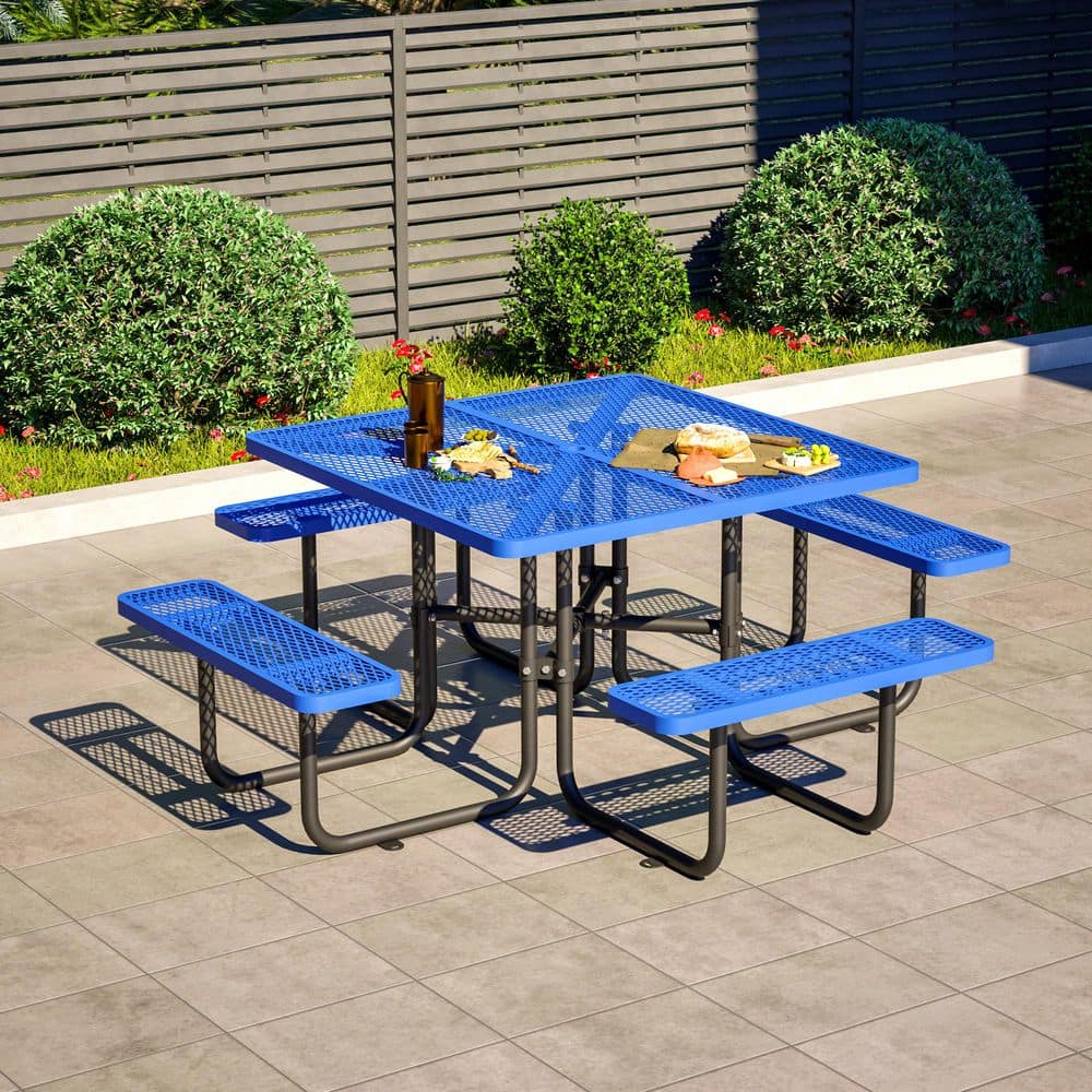 Thanaddo 78.74 in. Blue Square Steel Picnic Table Seats 4-8 People