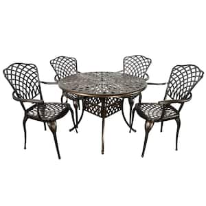 Arden 5-Piece Cast Aluminum Outdoor Patio Dining Set with Lattice Weave Design in Bronze