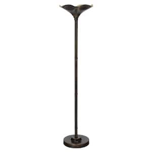 Tabitha 62.5 in. Antique Bronze and Gold Metal Candlestick Torchiere Floor Lamp with Metal Shade