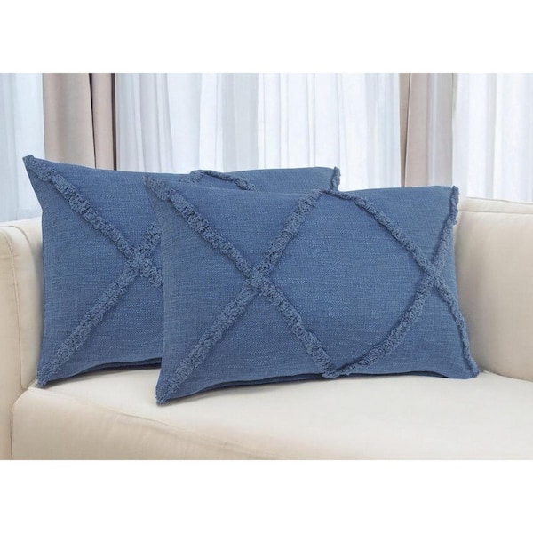 HomeRoots Blue Geometric Polyester 16 in. x 24 in. Throw Pillow (Set of 2)