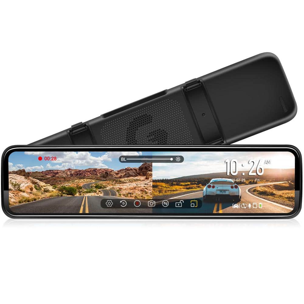 HD 12 in. Mirror Dash Cam Dual Lens Touch Screen with Detached Front Camera