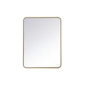Timeless Home 24 in. W x 32 in. H x Modern Soft Corner Metal Rectangle Brass Mirror