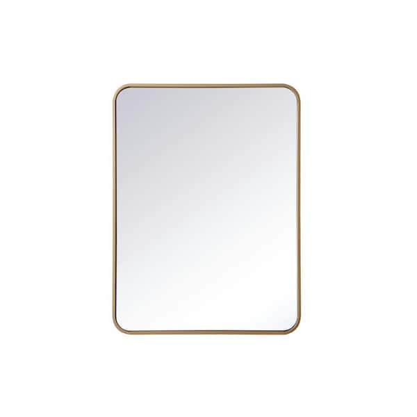 Unbranded Timeless Home 24 in. W x 32 in. H x Modern Soft Corner Metal Rectangle Brass Mirror