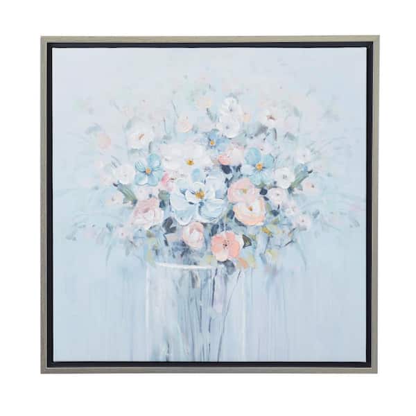 Litton Lane 1- Panel Floral Bouquet Framed Wall Art with Silver Frame 24 in. x 24 in.
