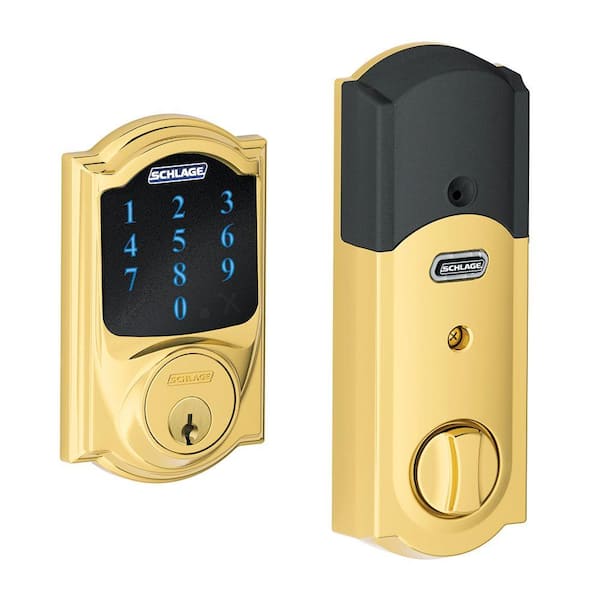 Schlage Camelot Bright Brass Electronic Connect Smart Deadbolt with Alarm - Z-Wave Plus Enabled