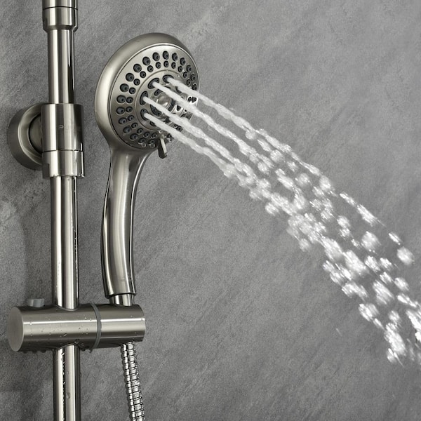 Riviera 5-Spray 2.5 GPM 8 in. Wall Mounted Fixed and Handheld Shower Head in Brushed Nickel