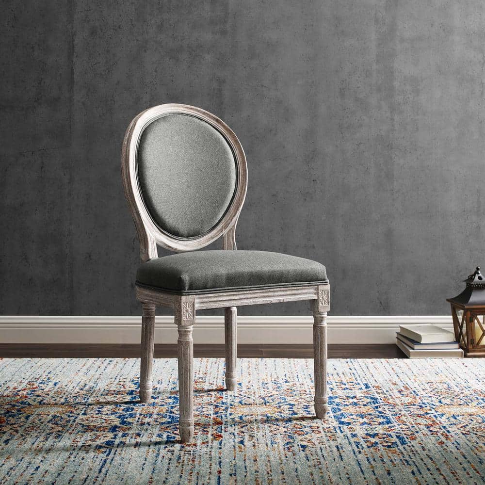 Emanate Vintage French Natural Gray Velvet Upholstered Side Chair