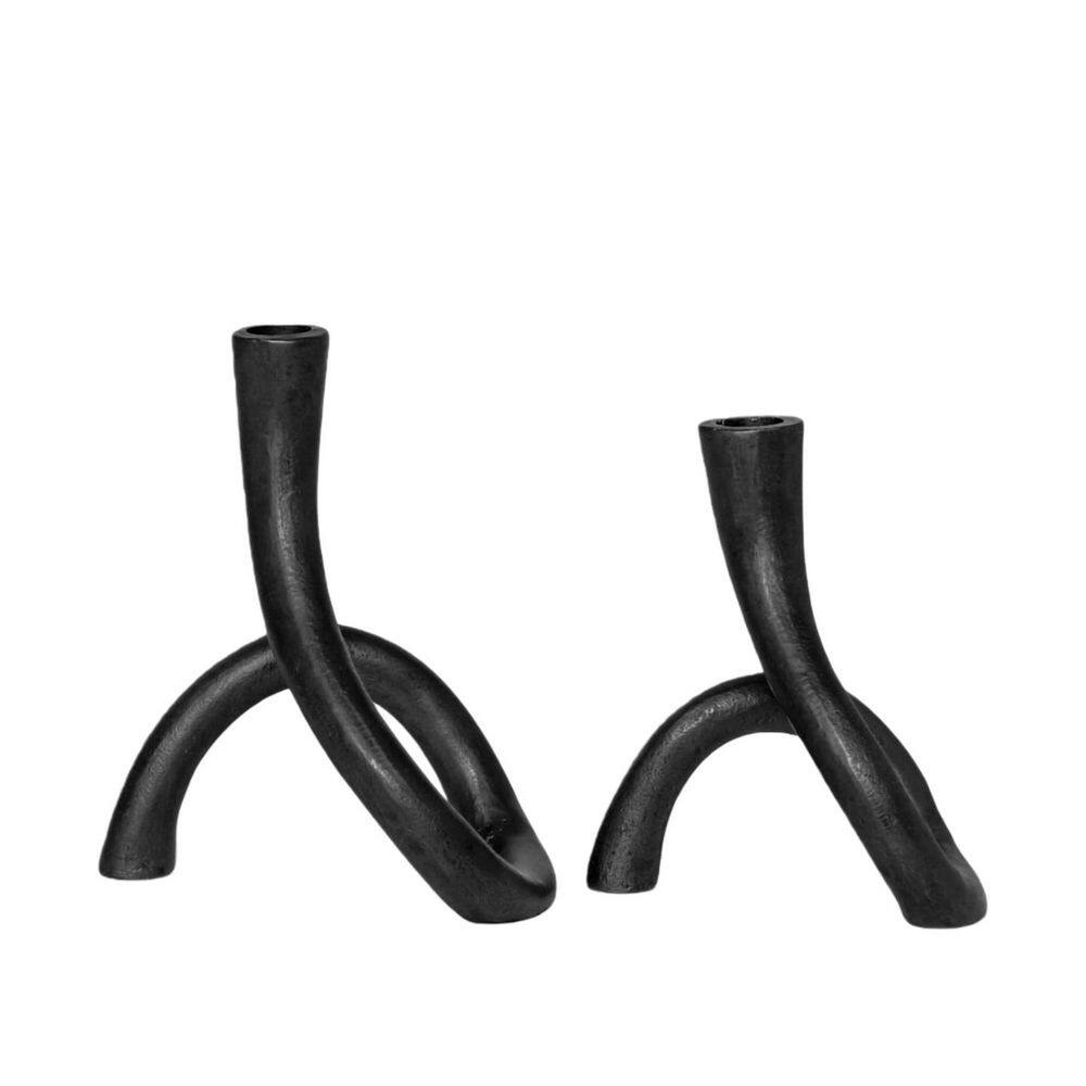 Set of 2 Black Iron Taper Candle Holders-Decorative Metal Candlesticks ...