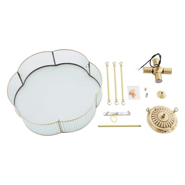 OUKANING 19.68 in. 4-Light Gold Modern Semi-Flush Mount Ceiling