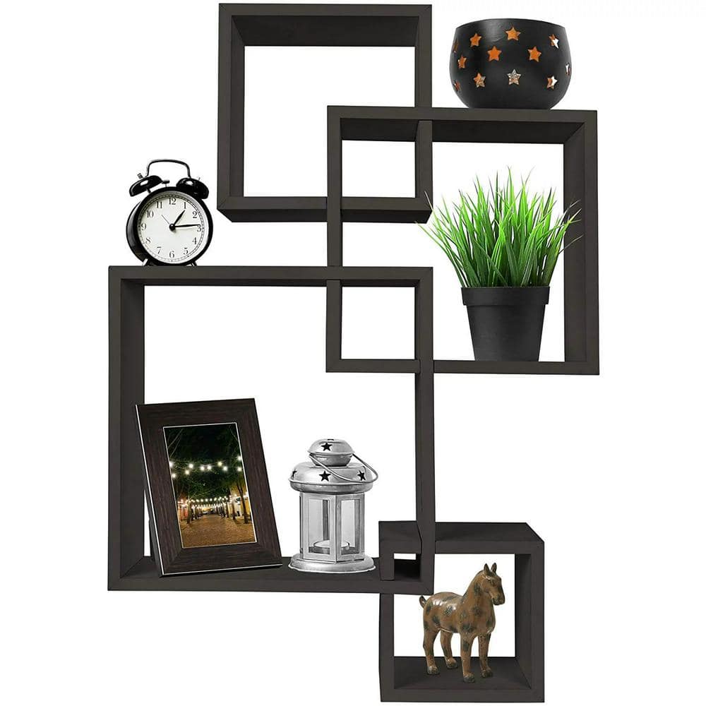 4 in. D x 17.75 in. W x 25.5 in. H Brown Wood Decorative Cubby Wall Shelves