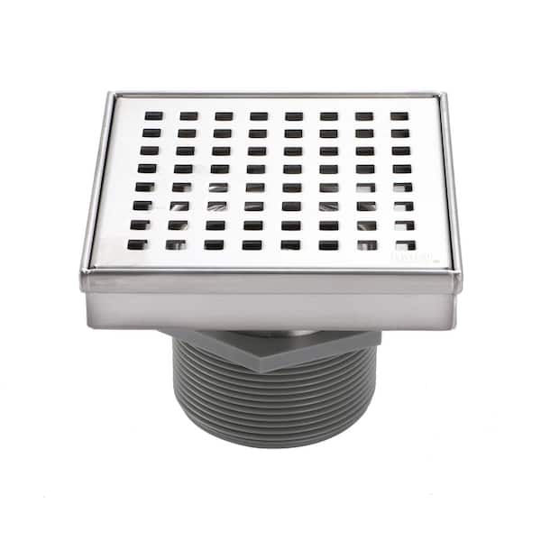 4 in. Square Shower Drain Modern Contemporary, Stainless Steel
