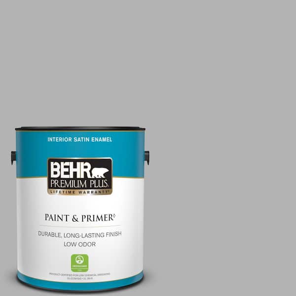 BEHR PREMIUM PLUS 1 gal. #770E-3 Pewter Mug Satin Enamel Low Odor Interior Paint & Primer
