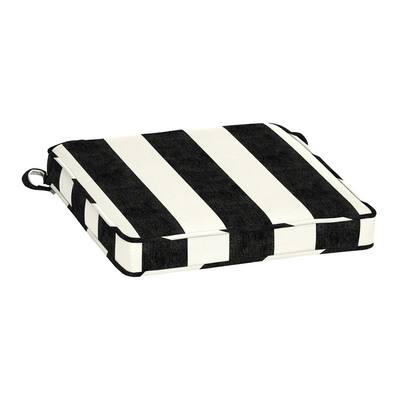 black outdoor cushions with white piping