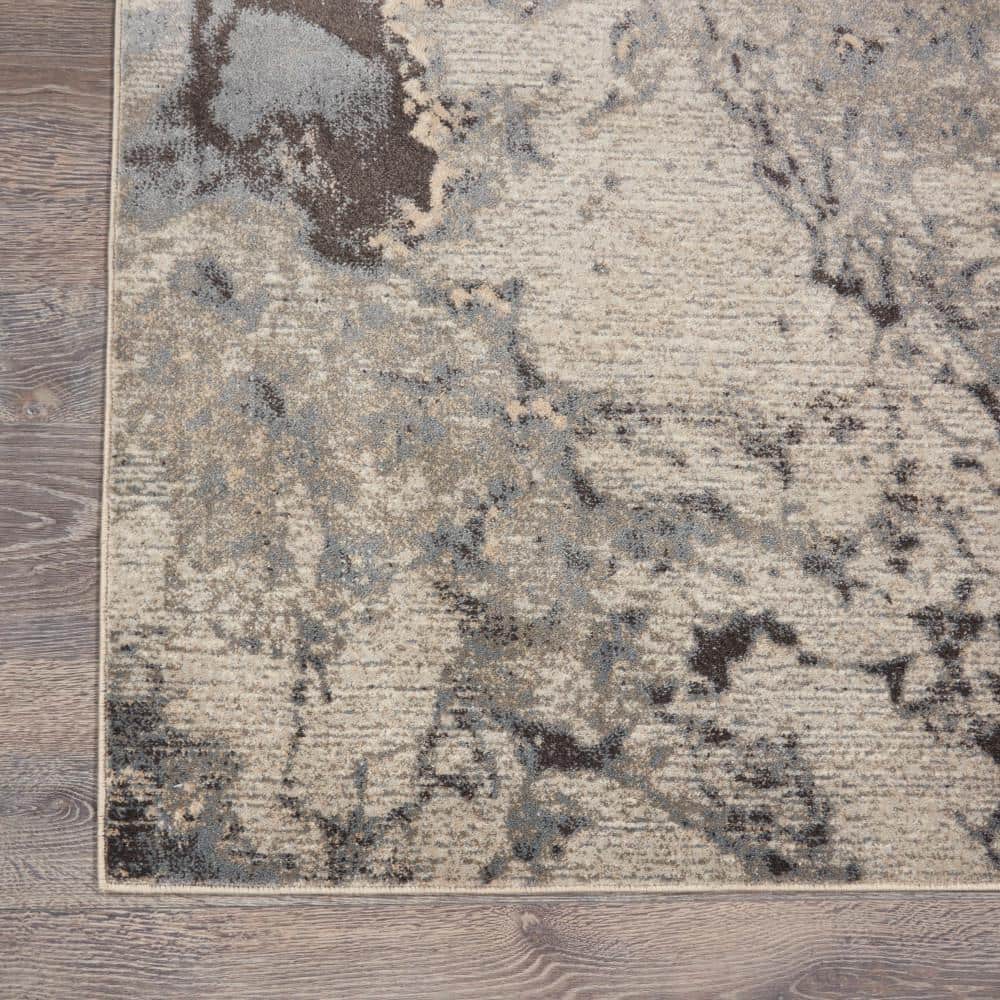 Gray and Beige Abstract Synthetic Rectangular Area Rug 3' x 5'