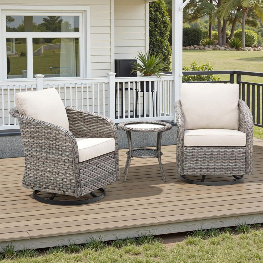 NestBarrel Light Gray Wicker Swivel Rocker Outdoor Rocking Chair with Beige Cushions and Side Table (3-Piece) price history on PriceWatchPro