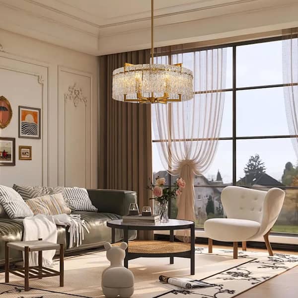 SILJOY 6-Light Gold 25.6in Modern Glass Shade Chandelier for