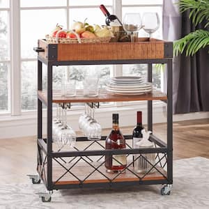 Vintage Brown Black Metal Modern 2-tier Tray Trim Serving Wine Tea Dining Kitchen Cart eHomeProducts