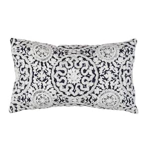 Naples Geometric 14 in. x 24 in. Cotton & Bamboo Silk Embroidered Pillow