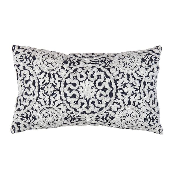 Naples Geometric 14 in. x 24 in. Cotton and Bamboo Silk Embroidered Pillow