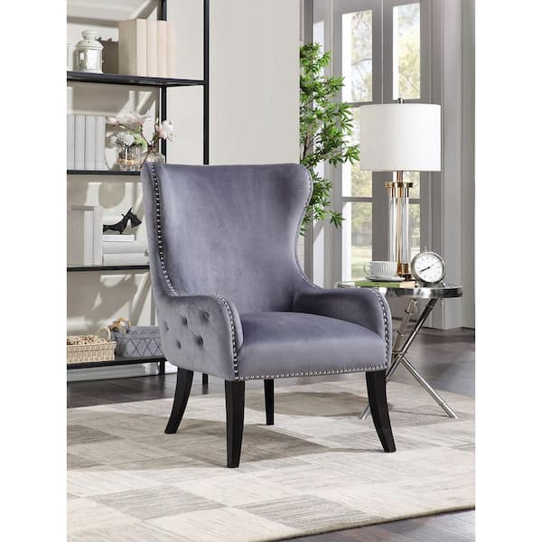 Best Master Furniture Valeria Gray Tufted Velvet Arm Chair