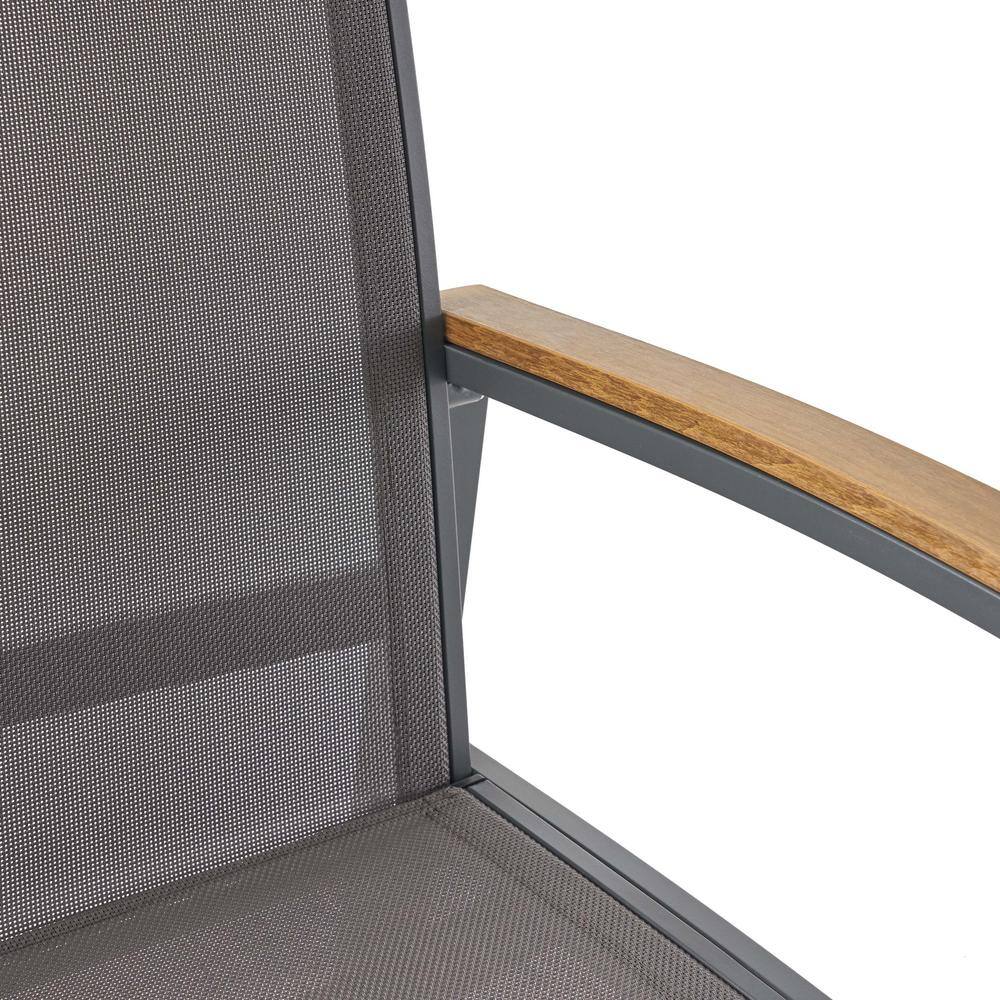 Aubrey Gray Aluminum Outdoor Dining Chairs with Faux Wood Accents, Set of 2