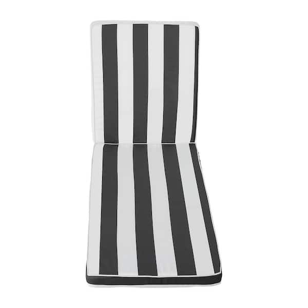 Chaise Lounge Cushion, 74 x 22 x 3 in., Set of 2 Outdoor Lounge Chair Cushions, Waterproof, Black & White Stripes