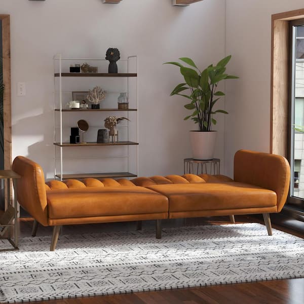 Brittany Camel Faux Leather Convertible Futon