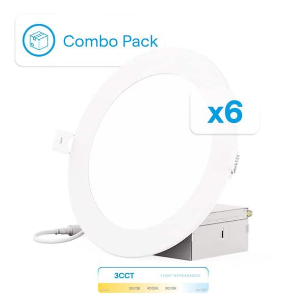 6 in. 3CCT Selectable 12-Watt 1050 Lumens Ultra-Thin Integrated LED Light Kit, Flush Mount, Dimmable, Wet Rated (6-Pack)