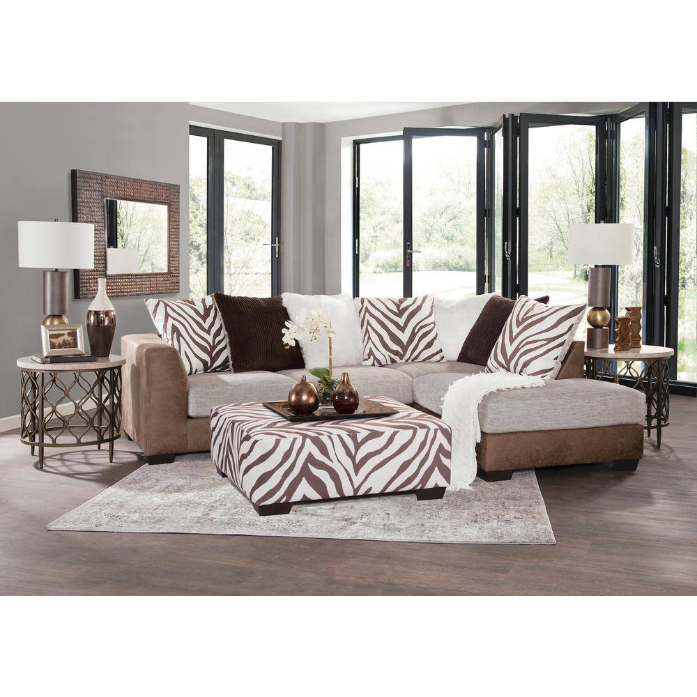 Brown and White Zebra Print Upholstered Square Ottoman
